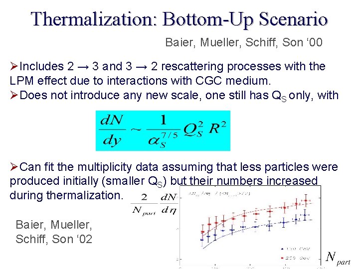 Thermalization: Bottom-Up Scenario Baier, Mueller, Schiff, Son ‘ 00 ØIncludes 2 → 3 and