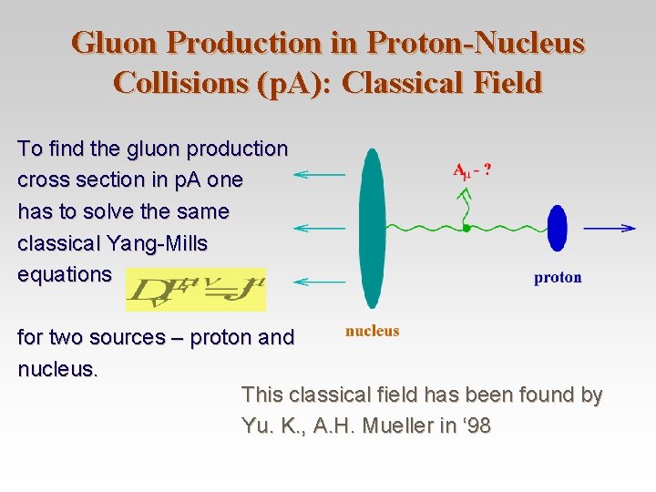 Gluon Production in Proton-Nucleus Collisions (p. A): Classical Field To find the gluon production