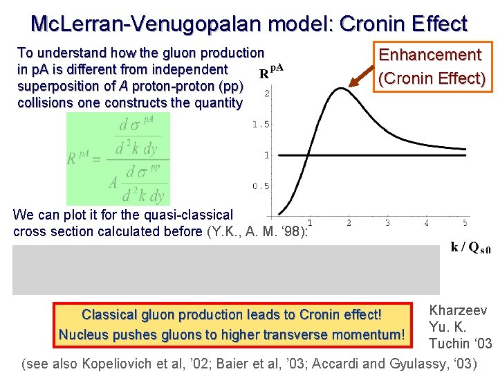 Mc. Lerran-Venugopalan model: Cronin Effect To understand how the gluon production in p. A