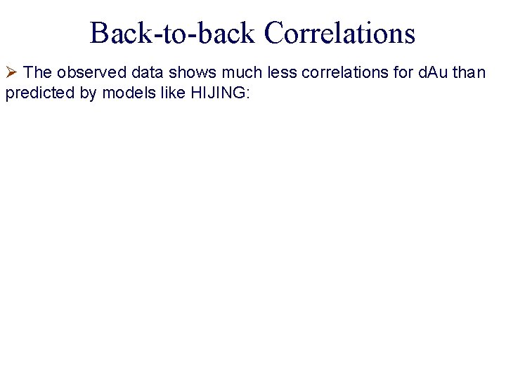 Back-to-back Correlations Ø The observed data shows much less correlations for d. Au than