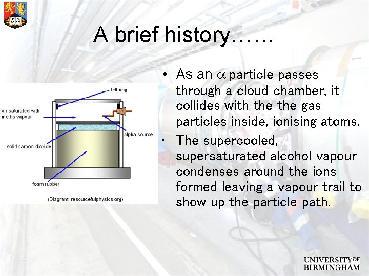 A brief history…… • As an a particle passes through a cloud chamber, it