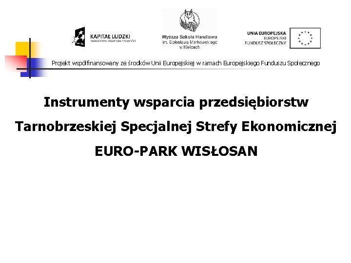 Projekt współfinansowany ze środków Unii Europejskiej w ramach Europejskiego Funduszu Społecznego Instrumenty wsparcia przedsiębiorstw