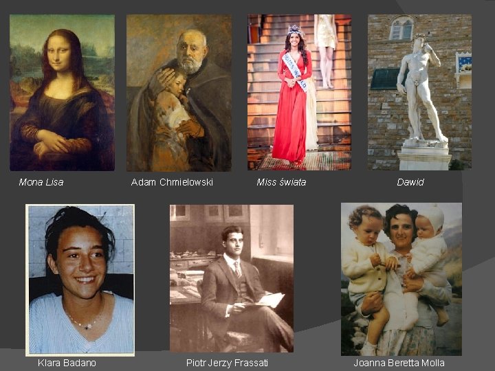 Mona Lisa Klara Badano Adam Chmielowski Miss świata Piotr Jerzy Frassati Dawid Joanna Beretta