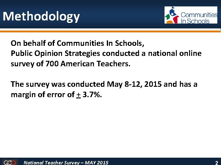 Methodology On behalf of Communities In Schools, Public Opinion Strategies conducted a national online