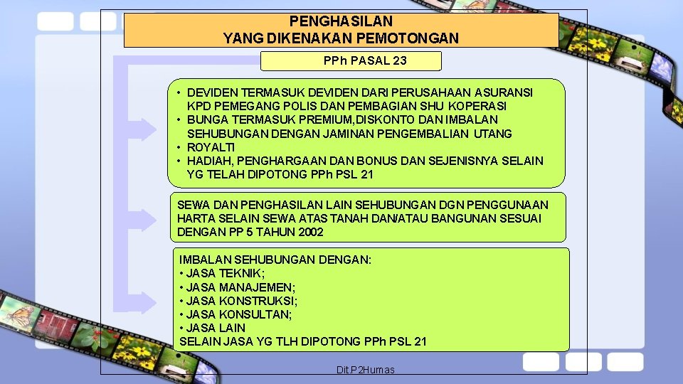 PENGHASILAN YANG DIKENAKAN PEMOTONGAN PPh PASAL 23 • DEVIDEN TERMASUK DEVIDEN DARI PERUSAHAAN ASURANSI