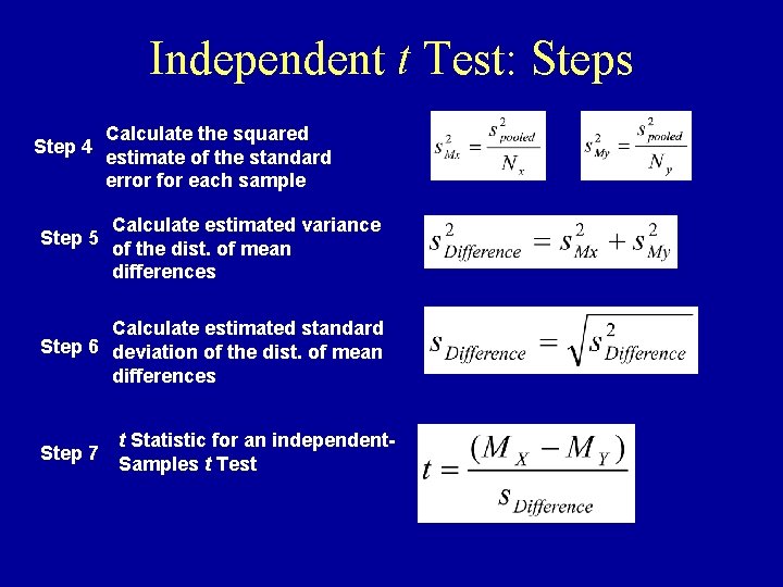Independent t Test: Steps Step 4 Step 5 Calculate the squared estimate of the