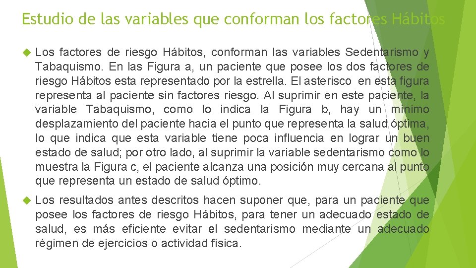 Estudio de las variables que conforman los factores Hábitos Los factores de riesgo Hábitos,