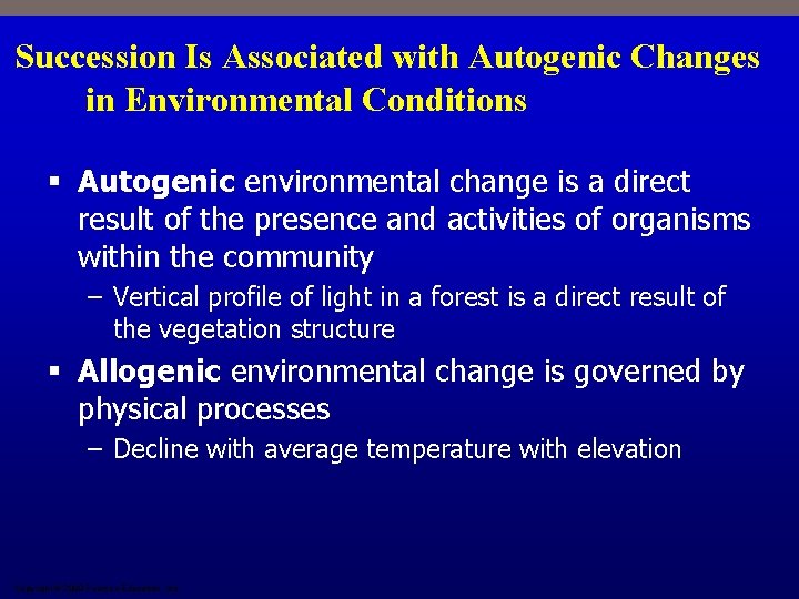 Succession Is Associated with Autogenic Changes in Environmental Conditions § Autogenic environmental change is