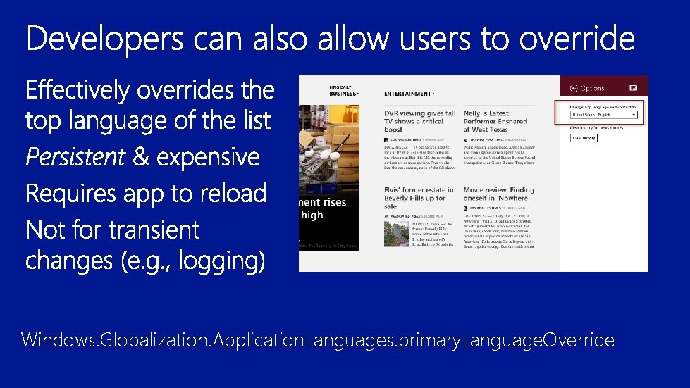 Windows. Globalization. Application. Languages. primary. Language. Override 