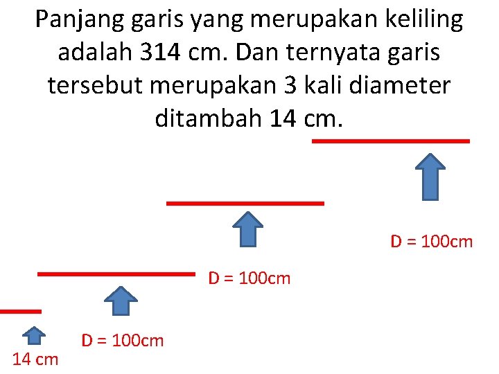 Panjang garis yang merupakan keliling adalah 314 cm. Dan ternyata garis tersebut merupakan 3