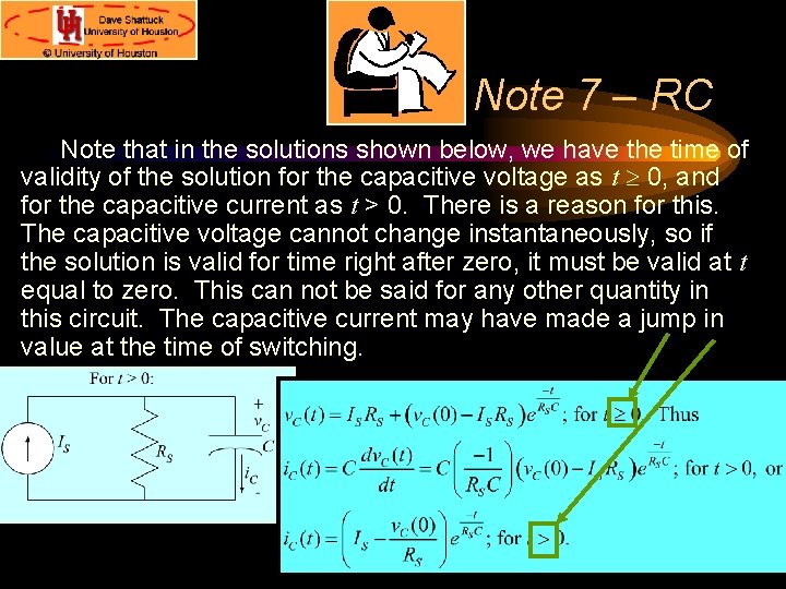 Note 7 – RC Note that in the solutions shown below, we have the