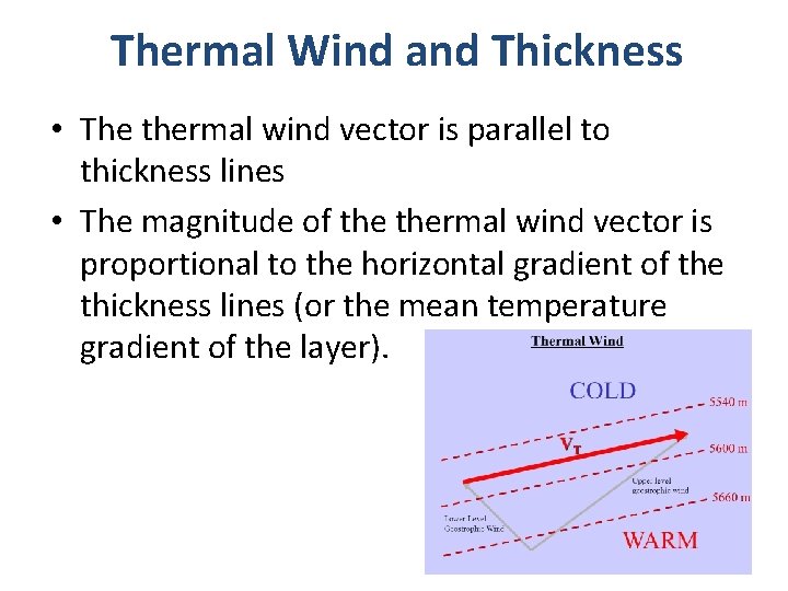Thermal Wind and Thickness • The thermal wind vector is parallel to thickness lines