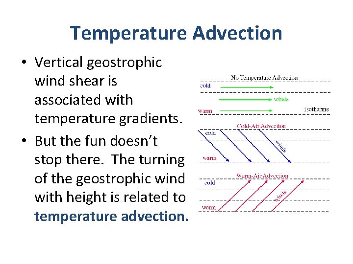 Temperature Advection • Vertical geostrophic wind shear is associated with temperature gradients. • But Temperature Advection • Vertical geostrophic wind shear is associated with temperature gradients. • But