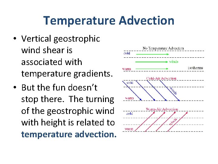Temperature Advection • Vertical geostrophic wind shear is associated with temperature gradients. • But