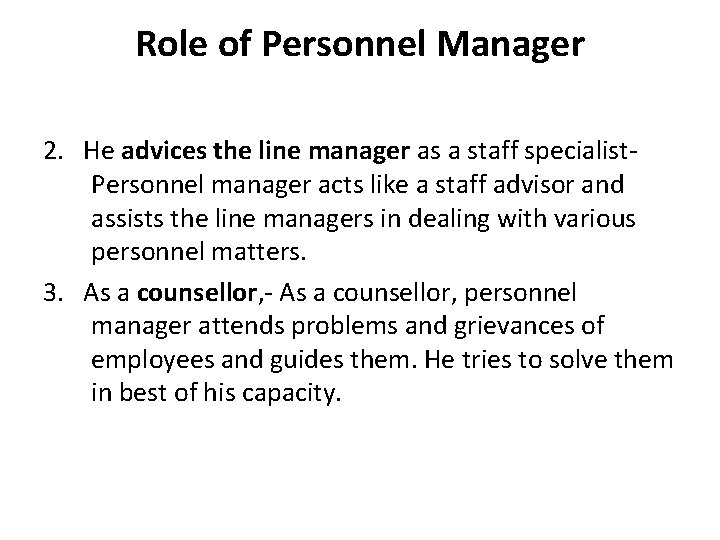 3 what are the roles of personnel manager