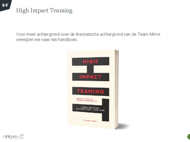 High Impact Teaming Voor meer achtergrond over de theoretische achtergrond van de Team Mirror