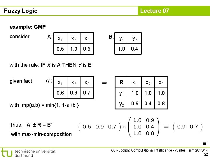 Fuzzy Logic Lecture 07 example: GMP consider A: x 1 x 2 x 3