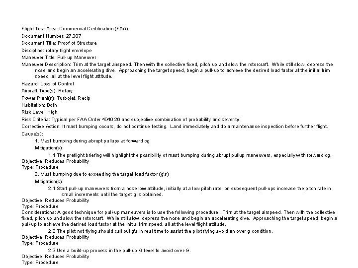 Flight Test Area Commercial Certification FAA Document Number