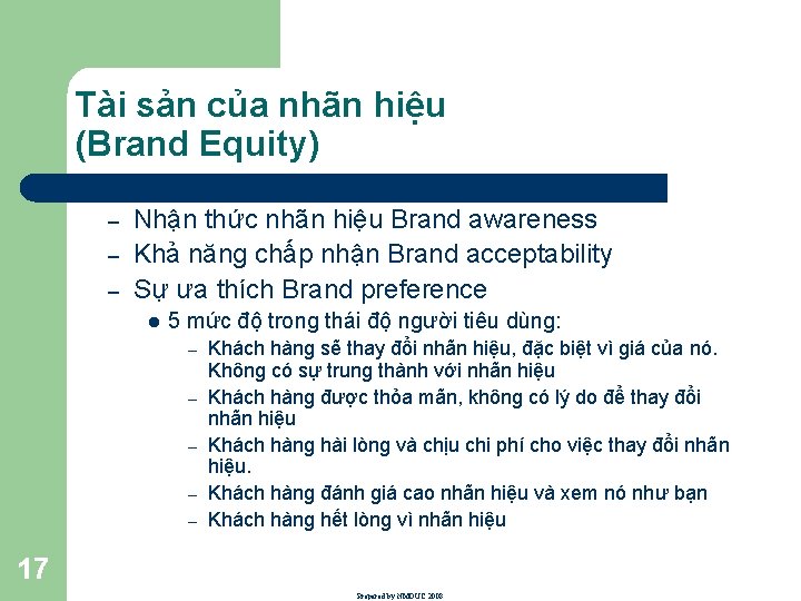 Tài sản của nhãn hiệu (Brand Equity) – – – Nhận thức nhãn hiệu