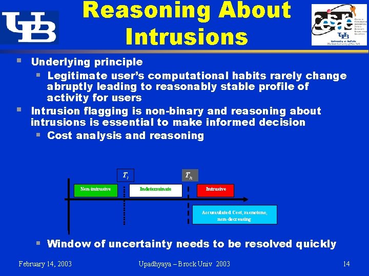 Reasoning About Intrusions § § Underlying principle § Legitimate user’s computational habits rarely change Reasoning About Intrusions § § Underlying principle § Legitimate user’s computational habits rarely change