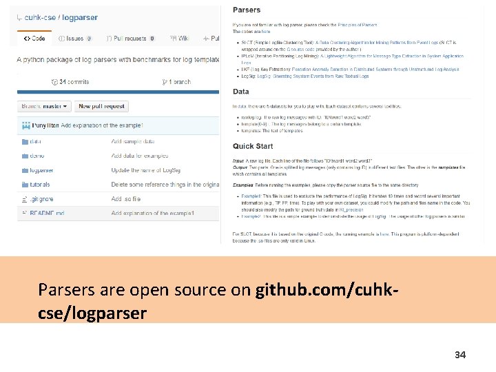 Parsers are open source on github. com/cuhkcse/logparser 34 Parsers are open source on github. com/cuhkcse/logparser 34