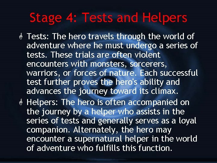 Stage 4: Tests and Helpers G Tests: The hero travels through the world of
