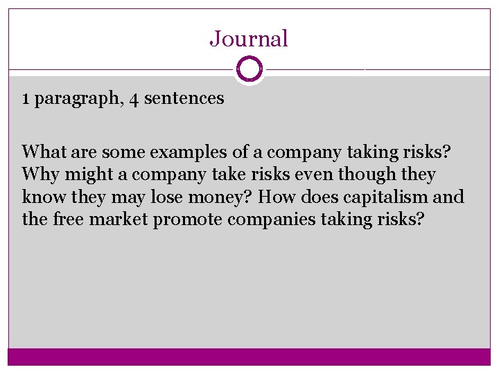 Journal 1 paragraph, 4 sentences What are some examples of a company taking risks?