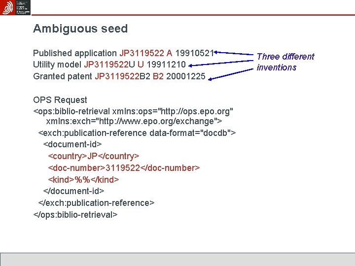 Ambiguous seed Published application JP 3119522 A 19910521 Utility model JP 3119522 U U