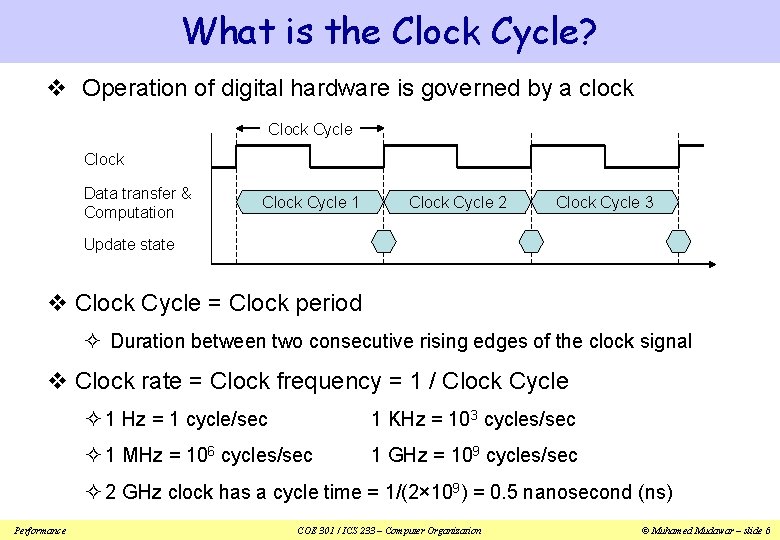 What is the Clock Cycle? v Operation of digital hardware is governed by a