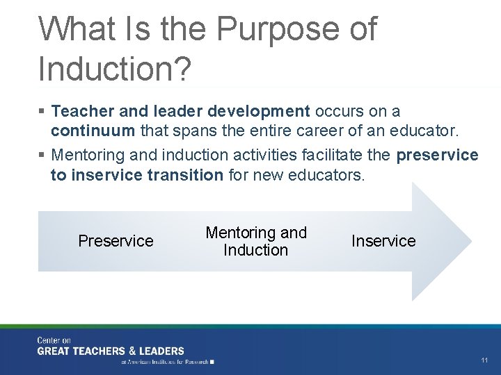 What Is the Purpose of Induction? § Teacher and leader development occurs on a