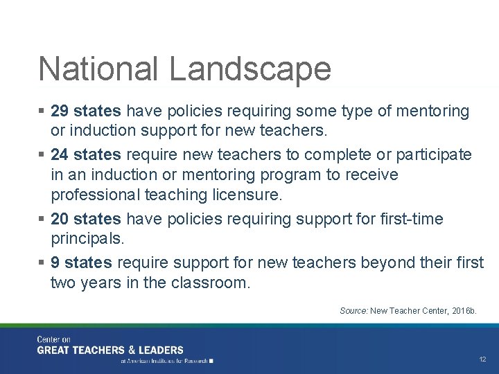 National Landscape § 29 states have policies requiring some type of mentoring or induction