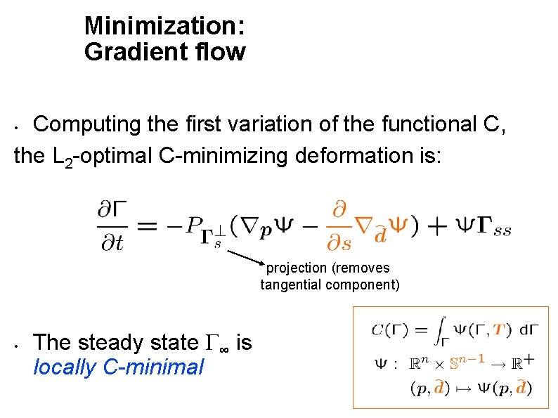 Minimization: Gradient flow Computing the first variation of the functional C, the L 2
