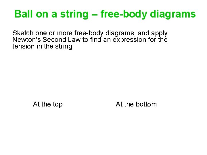 Ball on a string – free-body diagrams Sketch one or more free-body diagrams, and