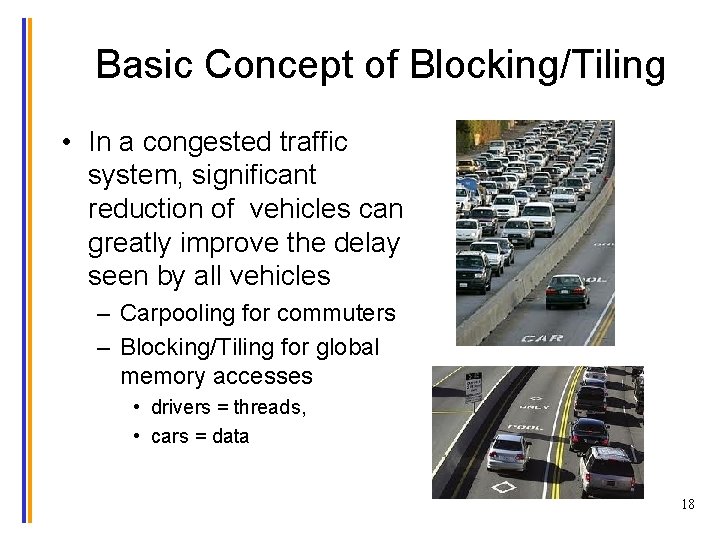 Basic Concept of Blocking/Tiling • In a congested traffic system, significant reduction of vehicles