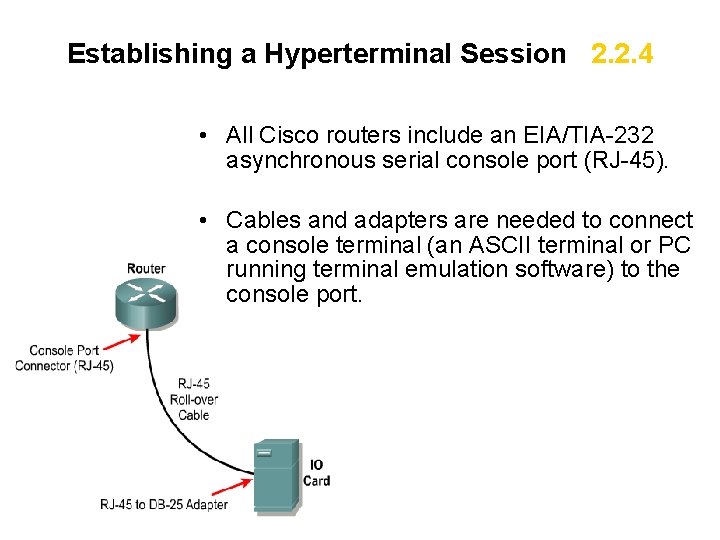 Establishing a Hyperterminal Session 2. 2. 4 • All Cisco routers include an EIA/TIA-232