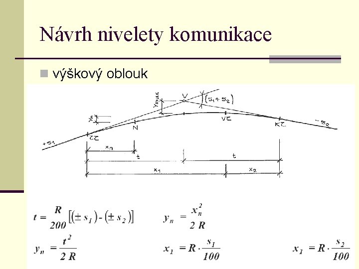 Návrh nivelety komunikace n výškový oblouk 