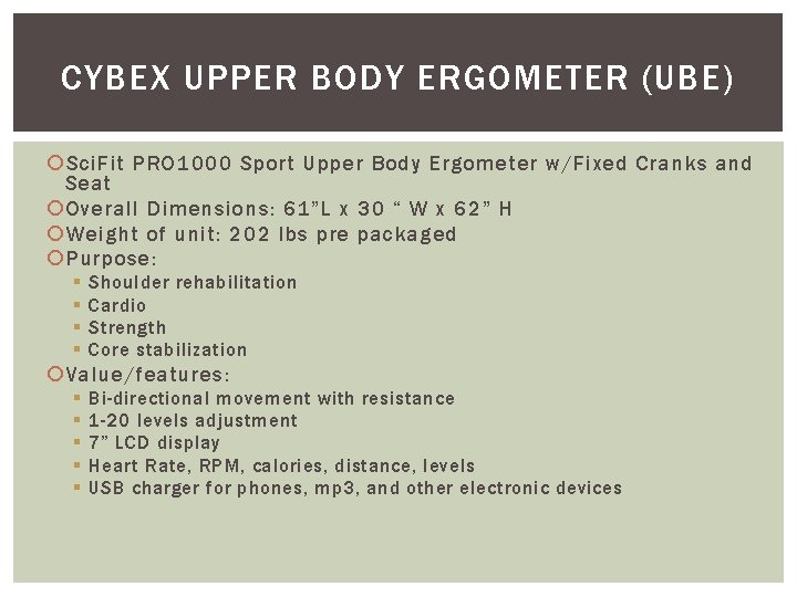CYBEX UPPER BODY ERGOMETER (UBE) Sci. Fit PRO 1000 Sport Upper Body Ergometer w/Fixed