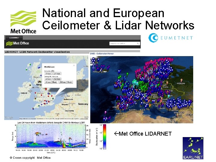 National and European Ceilometer & Lidar Networks Met Office LIDARNET © Crown copyright Met