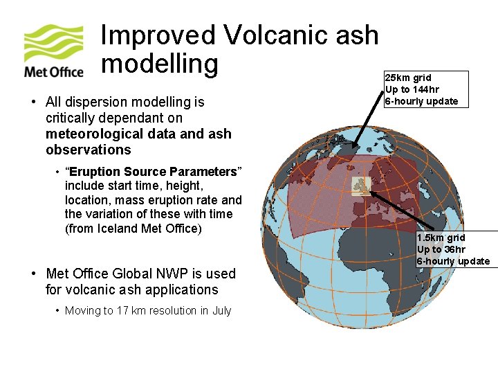 Improved Volcanic ash modelling • All dispersion modelling is critically dependant on meteorological data