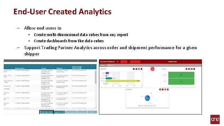 End-User Created Analytics – Allow end users to • Create multi-dimensional data cubes from