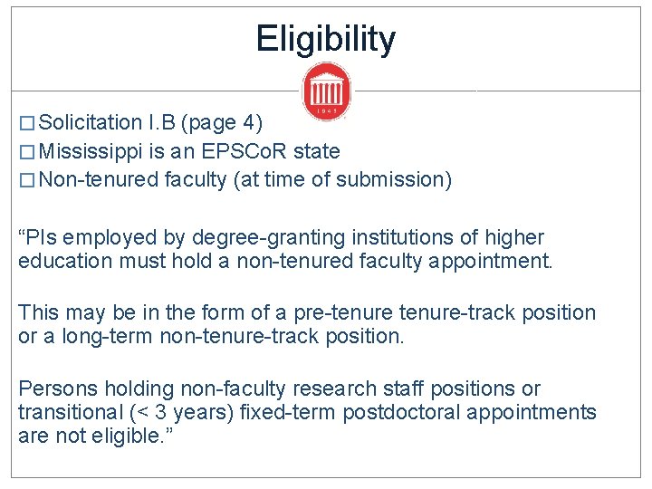 Eligibility � Solicitation I. B (page 4) � Mississippi is an EPSCo. R state