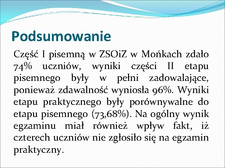 Podsumowanie Część I pisemną w ZSOi. Z w Mońkach zdało 74% uczniów, wyniki części