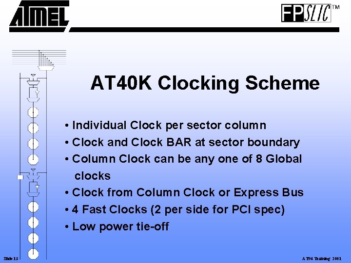 AT 40 K Clocking Scheme • Individual Clock per sector column • Clock and AT 40 K Clocking Scheme • Individual Clock per sector column • Clock and