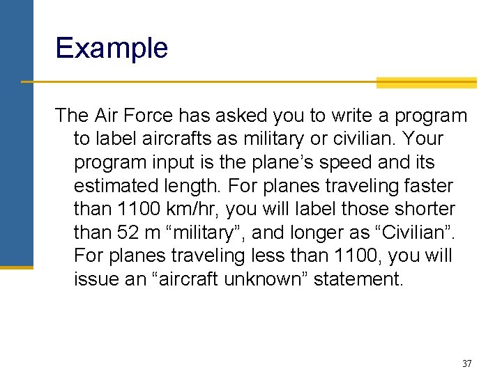 Example The Air Force has asked you to write a program to label aircrafts