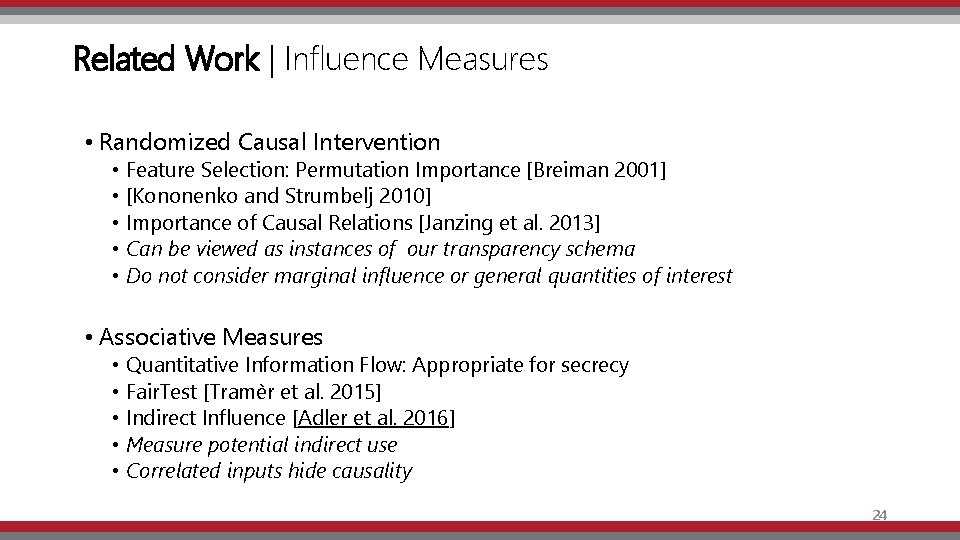 Related Work | Influence Measures • Randomized Causal Intervention • Feature Selection: Permutation Importance
