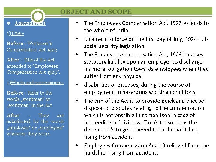 v Amendment 1)Title: Before - Workmen‟s Compensation Act 1923 After - Title of the