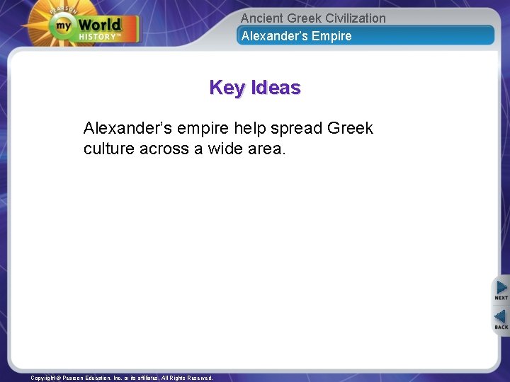 Ancient Greek Civilization Alexander’s Empire Key Ideas Alexander’s empire help spread Greek culture across