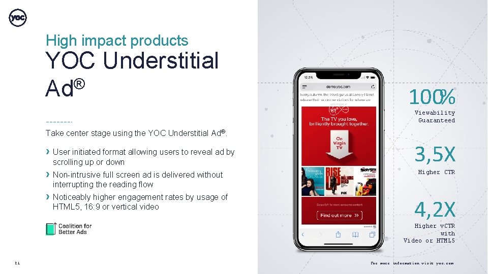 High impact products YOC Understitial Ad® 100% Viewability Guaranteed Take center stage using the