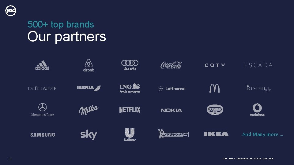 500+ top brands Our partners And Many more … 31 For more information visit