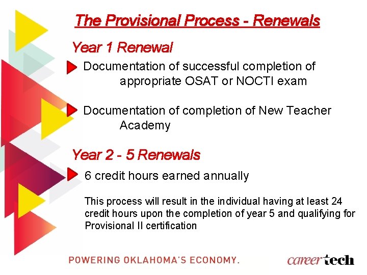 The Provisional Process - Renewals Year 1 Renewal Documentation of successful completion of appropriate